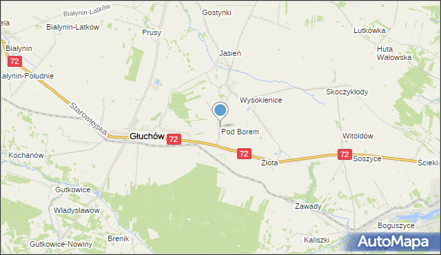 mapa Pod Borem, Pod Borem gmina Głuchów na mapie Targeo